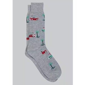 Jos A Bank Made to Matter Retro Car Mid Calf Socks for Men, Light Grey.